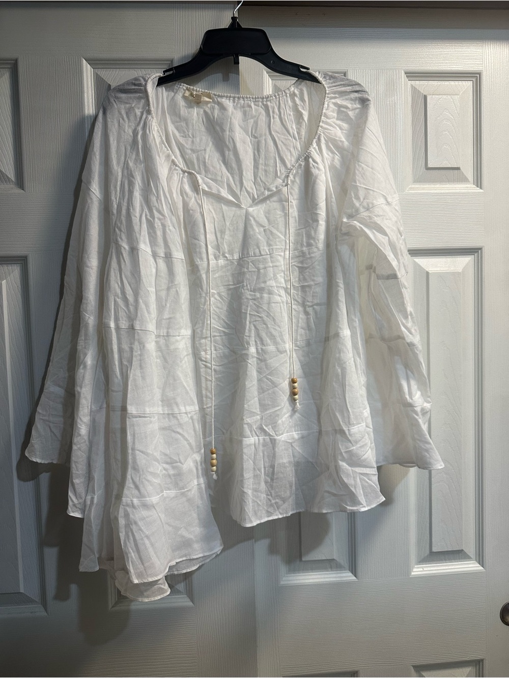 easel White Boho Peasant Tunic with Bead Ties